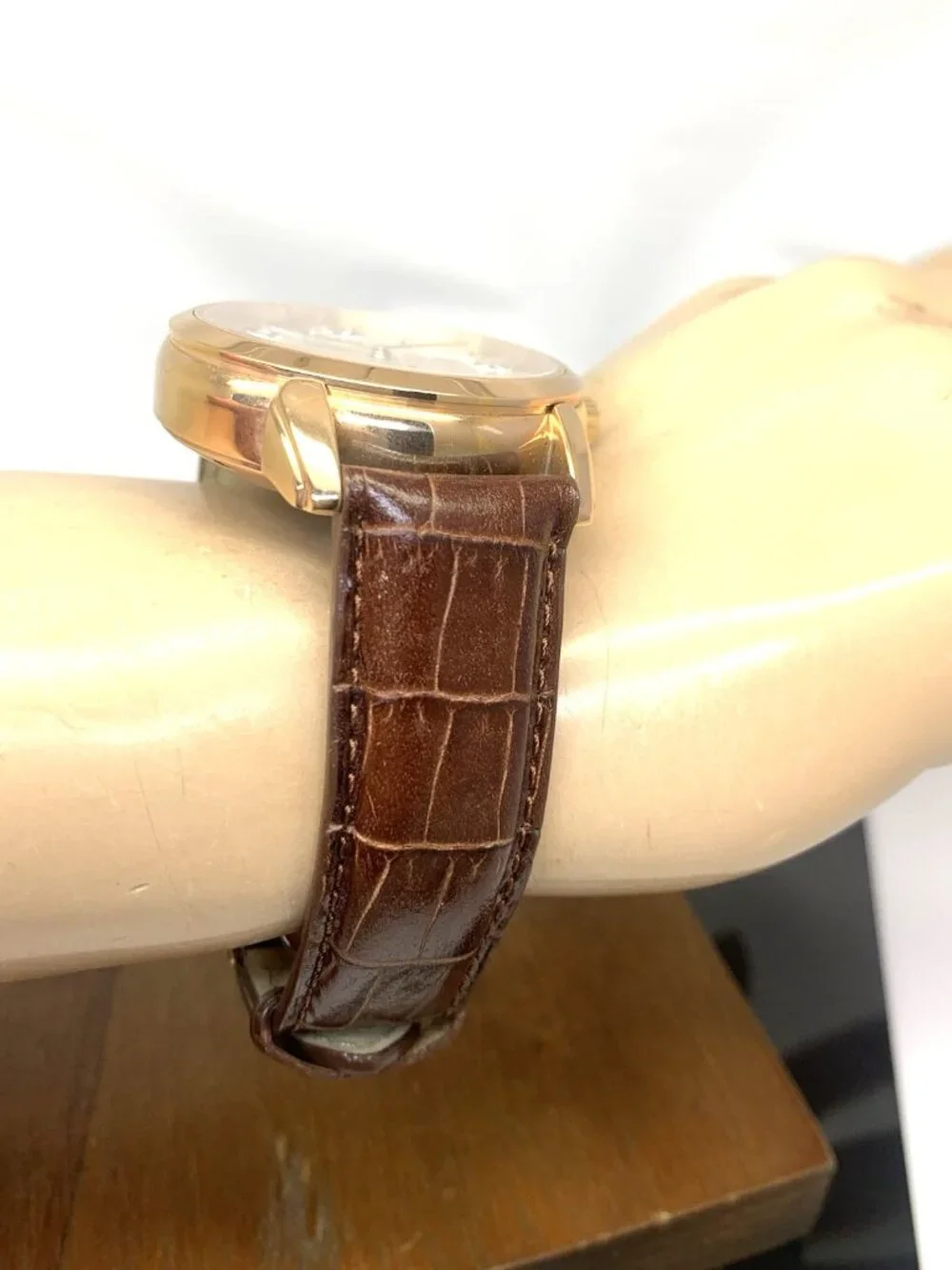 Stuhrling Men's Watch Automatic Silver Dial Rose Gold Brown Leather Strap 40mm